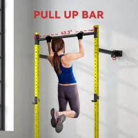 Soozier Folding Squat Rack with Pull Up Bar, Wall Mounted and Adjustable, 1000 Pounds Capacity Power Rack, Yellow(m-6)