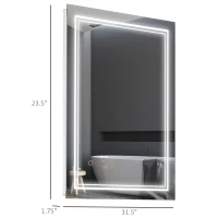 kleankin 32" x 24" LED Bathroom Mirror, Lighted Vanity Mirror, Wall Mounted with Smart Touch Button, Horizontally and Vertically, Waterproof, Plug-in, Silver(m-3)