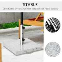 Outsunny 55 lbs Marble Square Umbrella Stand 16.5" Market Heavy Holder Base w/ Wheels, Grey(m-4)