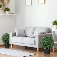 HOMCOM 2 Pack 20.5" Artificial Tree, Ball Boxwood Topiary with Pot for Indoor Home Decoration(m-4)