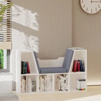 HOMCOM 6-Cubby Bookcase with Seat Cushion, Cube Storage Shelf with Reading Nook for Home Office, Study, Grey(m-8)