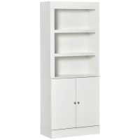 HOMCOM 72" Kitchen Buffet with Hutch, Freestanding Cupboard, Pantry with 6-Tier Shelving, 2 Doors Cabinet with Adjustable Shelves, White, Wood Grain(m-2)