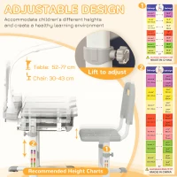 Qaba Kids Desk and Chair Set Height Adjustable Student Writing Desk Children School Study Table with Tilt Desktop, Grey(m-6)