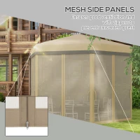 Outsunny 12'x12' Pop Up Canopy, Hexagon Gazebo with Netting, Carry Bag, Height Adjustable Instant Shelter, Khaki(m-5)