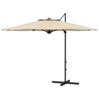Outsunny 10 FT Cantilever Umbrella, Aluminum Hanging Offset Umbrella with 360°Rotation, Crank, Tilt, Cross Base, Khaki(m-2)