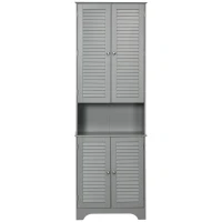 HOMCOM Tall Narrow Bathroom Storage Cabinet with Doors and Shelf Adjustability, Freestanding Linen Cabinet with 2 Cabinets and Countertop, Gray(m-11)