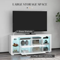 HOMCOM TV Stand with LED Lights for TVs up to 55", High Gloss TV Cabinet with Flip Doors and Glass Shelves, White(m-5)