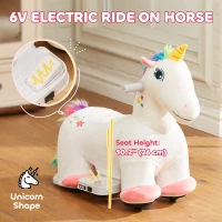 Qaba 6V Ride on Unicorn, Battery Powered Kids Riding Pony with Music Forward, Aged 18-36 Months, White(m-4)