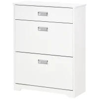 HOMCOM Narrow Shoe Storage with Drawer, 2 Flip Doors and Adjustable Shelves, Shoe Cabinet for 16 Pairs of Shoes, White(m-11)