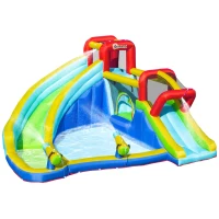 Outsunny 5-in-1 Water Slide Kids Inflatable Bounce House Water Park Jumping Castle Includes Trampoline Slide Water Pool Cannon Climbing Wall with Carry Bag, Repair Patches without Air Blower(m-1)