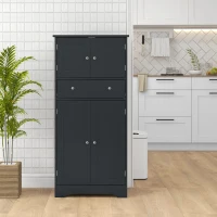 HOMCOM 50.5" Kitchen Storage Cabinet, Modern Kitchen Pantry Cabinet with 4 Doors, Drawer, Adjustable Shelf, Black(m-8)