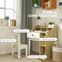 Qaba Kids Desk and Chair Set with Storage Shelves, Drawer for 3-10 Years, White(m-5)