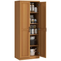 HOMCOM 63" 2-Door Kitchen Pantry, Freestanding Cabinet with 2 Adjustable Shelves for Dining Room, Cinnamon Teak Wood Grain(m-11)