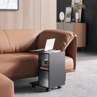 HOMCOM C-Shape Side Table End Table with Storage Open Shelf, Coffee Table on Wheels for Home Office Studio Black(m-1)