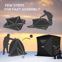 Outsunny 2-4 Person Pop-up Ice Fishing Tent Portable Ice Fishing Shelter with Windproof Windows and Carrying Bag Hub Fish Shelter, Black(m-5)