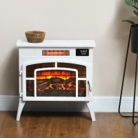HOMCOM Electric Fireplace Stove, Infrared Fireplace Heater with Realistic Flame & Adjustable Temperature, 1500W, White(m-10)