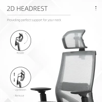 Vinsetto Mesh Fabric Home Office Task Chair with High Back, Adjustable Seat, Recline, Headrest and Lumbar Support, Grey(m-7)