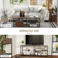 HOMCOM Industrial TV stand for TVs up to 55", TV Cabinet with Storage Shelves Metal Frame, Media Console for Living Room, Rustic Brown(m-4)