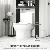 kleankin Modern Over The Toilet Storage, Bathroom Cabinets Over Toilet with Open Shelves and Double Door Cabinet, Black(m-5)