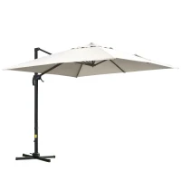Outsunny 10x10ft Cantilever Umbrella Rotatable Square Top Market Parasol with 4 Adjustable Angle for Backyard Patio Outdoor Area Cream(m-11)