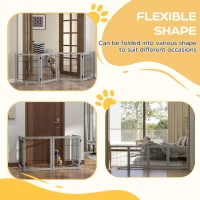 PawHut Wooden Dog Gate for Small & Medium Dogs 4 Panel w/ Support Feet Foldable Pet Fence for House Doorway Light Grey(m-4)