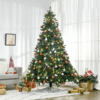 HOMCOM 7ft Pre-Lit Full Douglas Fir Artificial Christmas Tree with Realistic Branches, 700 Warm White LED Lights and 2154 Tips(m-10)