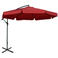 Outsunny 11FT Cantilever Patio Umbrella with Offset Hanging, Easy Tilt Adjustment & Cross Base for Backyard, Poolside, Red(m-12)