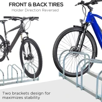 HOMCOM 5-Bike Bicycle Floor Parking Rack Cycling Storage Stand Ground Mount Garage Organizer for Indoor and Outdoor Use Silver(m-6)