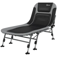 Outsunny Heavy Duty Camping Cot, Folding Bed with Soft Padded Cushion and 180° Adjustable Backrest, 400 lbs. Capacity, Gray(m-1)