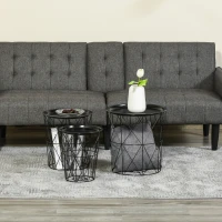 HOMCOM Set of 3 Nesting Coffee Tables with Storage, Round End Table with Removable Tray, Basket Side Tables with Metal Frame for Living Room, Black(m-8)