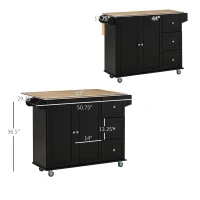 HOMCOM Mobile Kitchen Island with Drop Leaf, Storage Trolley Cart on Wheels, Towel/Spice Rack, 3 Drawers, 2-Door Cabinet, Black(m-3)