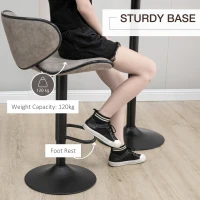 HOMCOM Adjustable Bar Stools Set of 2, Swivel Counter Height Barstools, Leathaire Upholstered Kitchen Island Stools with Back, Footrest and Steel Base, Taupe Grey(m-6)
