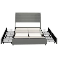 HOMCOM Full Bed Frame with Storage Drawers, Full Size Bed Base with Headboard, Wood Slats, Noise-Free, Light Gray(m-11)