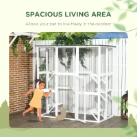 PawHut Large Outdoor Catio Enclosure, Wooden Cat Patio with 6 Balanced Platforms and Asphalt Roof, 70.9" x 38.6" x 70.9", White(m-7)