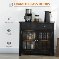 HOMCOM Sideboard Buffet Cabinet, Accent Kitchen Cabinet with Glass Doors, Shelf and 2 Drawers, Black(m-5)