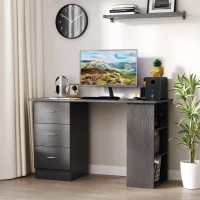 HOMCOM Computer Desk, 47" Writing Table with 3-Tier Shelves and 3 Reversible Drawers for Home Office, Bedroom, Black(m-1)