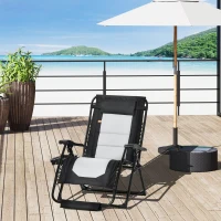Outsunny Foldable Outdoor Lounge Chair with Footrest, Oversized Padded Zero Gravity Lounge Chair with Headrest, Side Tray, Cup Holders, Armrests for Camping, Lawn, Garden, Black(m-10)