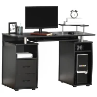 HOMCOM Computer Desk with Keyboard Tray, CPU Stand, Writing Desk with Drawers, Workstation for Home Office, Black(m-11)