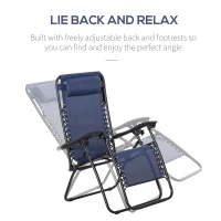 Outsunny Zero Gravity Chair Set of 2 Patio Chair with Side Table Cupholders and Pillows for Pool, Backyard, Lawn, Blue(m-4)