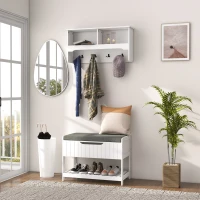 HOMCOM Wall Mounted Coat Rack with Shoe Storage Bench, Hall Tree and Bench, Clothes Hanger Rack with Shelves for Hallway White(m-8)