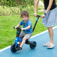 Aosom 4-in-1 Toddler Tricycle, Adjustable Balance Bike, Kids Bike, Baby Bicycle Push Trike for Kids 2-4 with Folding Trike Handle, Outdoor Toy for Toddlers & Kindergarteners, Blue(m-10)