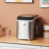 HOMCOM Portable Ice Makers Countertop, Self Cleaning Ice Machine with Ice Scoop and Basket, 9 Ice Cubes Ready in 6 Mins, 26lbs/24Hrs, 2 Sizes of Bullet Ice for Home Office, Black(m-8)