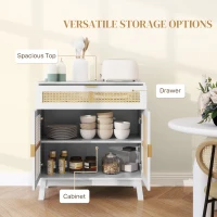 HOMCOM Boho Sideboard Storage Cabinet with Rattan Doors, White(m-5)