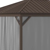 Outsunny 10' x 12' Hardtop Gazebo with Curtains and Netting, Permanent Pavilion Metal Single Roof Gazebo Canopy with Aluminum Frame and Hooks, for Garden, Patio, Backyard, Gray(m-9)