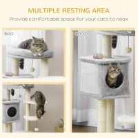 PawHut 37" Cat Tree for Indoor Cats, Cat Tower, Kitty Activity Center with Cat Bed Condo Hanging Ball Toys Sisal Rope Scratching Post, Light Grey(m-4)