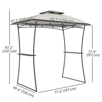 Outsunny 8' x 5' Outdoor Grill Gazebo, Double Tiered Barbecue Grill Gazebo Shelter with 2 Side Shelves and Hook, Light Grey(m-3)