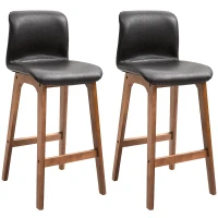 HOMCOM Modern Bar Stools Set of 2, Counter Height Bar Chair with PU Leather Wooden Frame Padding Seats for Dining Room Home Bar, Dark Brown(m-2)