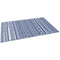 Outsunny Reversible Outdoor Rug, Patio Floor Mat, 6' x 9' Plastic Rug for Backyard, Deck, Beach, Camping, Dark Blue and White(m-2)