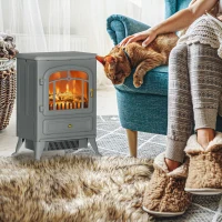 HOMCOM Fireplace Stove, Electric Fireplace Heater with Realistic LED Flames and Logs, 725W/1450W, Gray(m-2)
