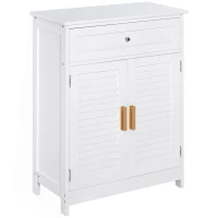 kleankin Bathroom Floor Cabinet, Freestanding Storage Cabinet with Double Doors and Drawer,  White(m-1)